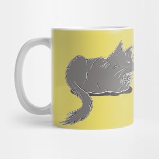 Maine Coon Cat Linocut in Yellow and Grey Mug